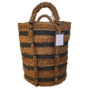 Threshold Woven Striped Basket With Handles Black Natural
